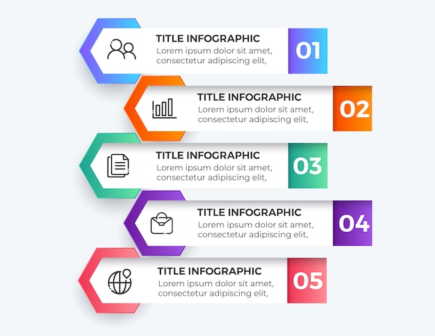 Diseño de plantilla de cinco pasos de infografía empresarial