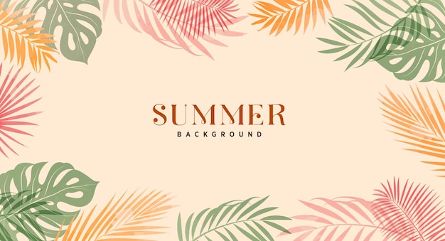 Diseño de plantilla de clipart de fondo de verano Follas de verano tropicales fondo con palma de colores