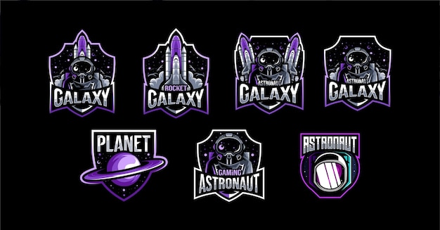 Diseño de plantilla de colección de mascota de astronauta galaxy logo