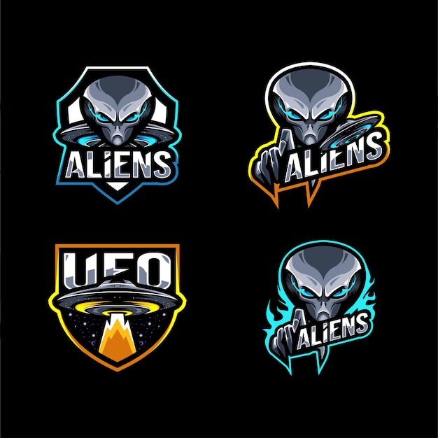 Diseño de plantilla de colección de mascota de logotipo de alienígenas