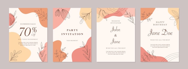 Diseño de plantilla de colección universal para portada o tarjeta de invitación con concepto floral