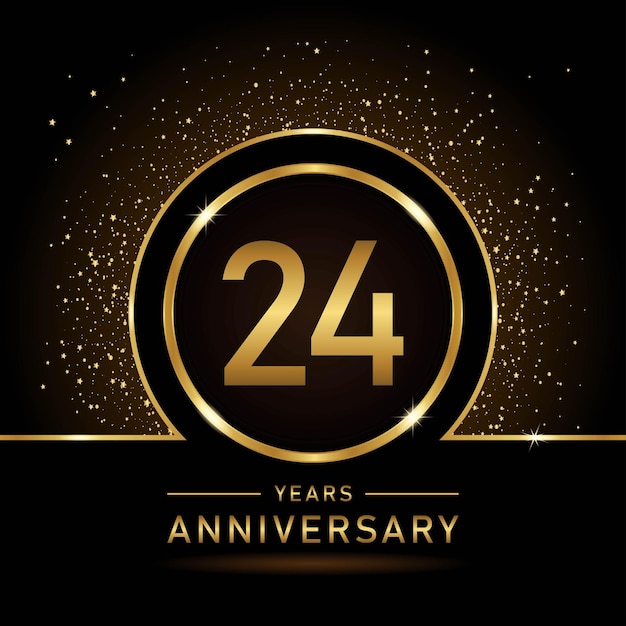 Diseño de plantilla de color dorado del 24 aniversario para evento de cumpleaños plantilla vectorial