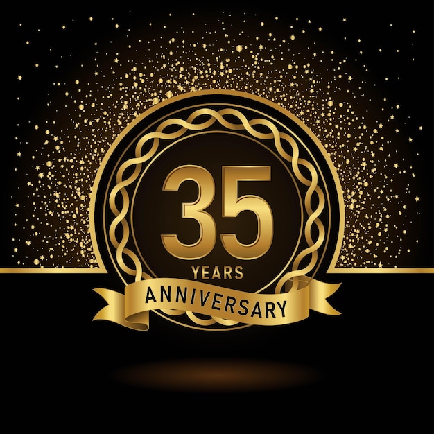 Vector diseño de plantilla de color dorado del 35 aniversario para evento de cumpleaños plantilla vectorial