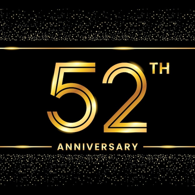 Diseño de plantilla de color dorado del 52 aniversario para evento de cumpleaños Plantilla vectorial de diseño de arte lineal