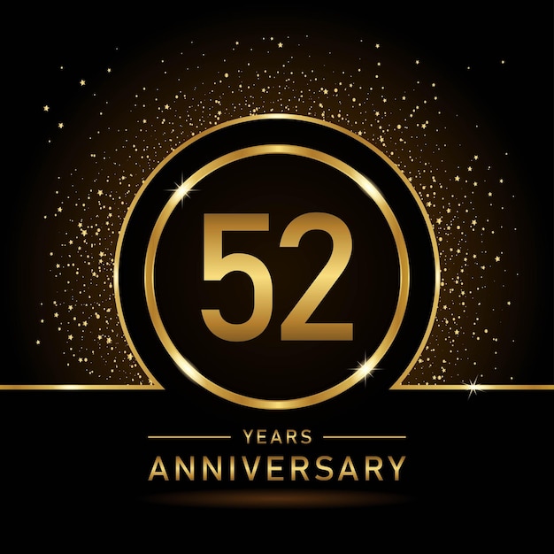 Diseño de plantilla de color dorado del 52 aniversario para evento de cumpleaños Plantilla vectorial