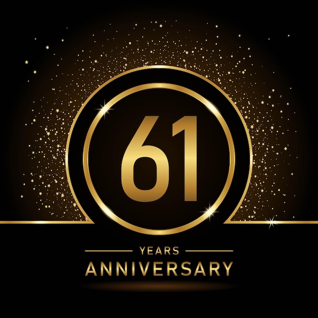 Diseño de plantilla de color dorado del 61 aniversario para evento de cumpleaños Plantilla vectorial