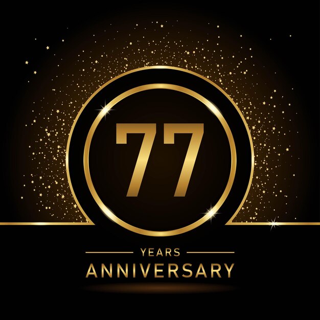 Diseño de plantilla de color dorado del 77 aniversario para evento de cumpleaños Plantilla vectorial