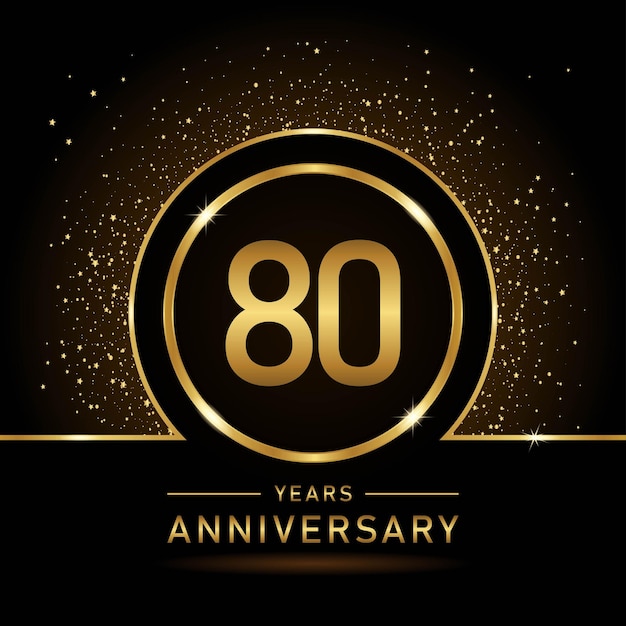 Diseño de plantilla de color dorado del 80 aniversario para evento de cumpleaños Plantilla vectorial