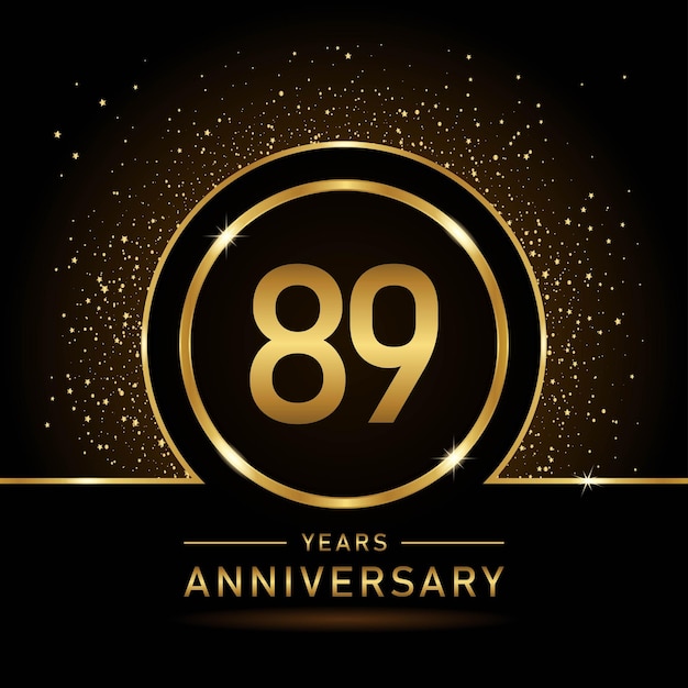 Diseño de plantilla de color dorado del 89 aniversario para evento de cumpleaños Plantilla vectorial