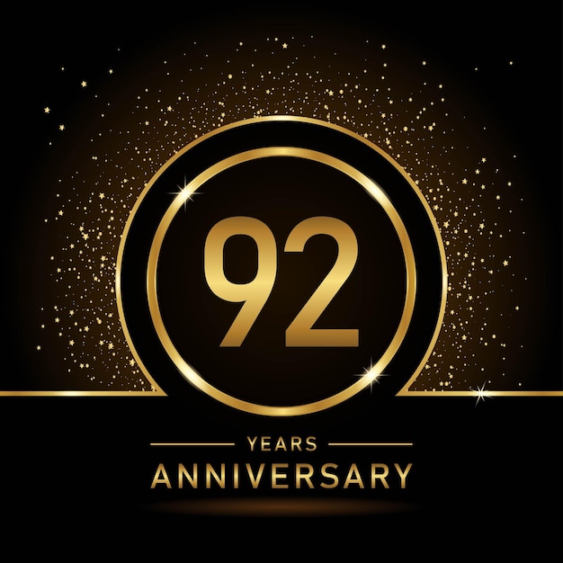 Diseño de plantilla de color dorado del 92 aniversario para evento de cumpleaños Plantilla vectorial