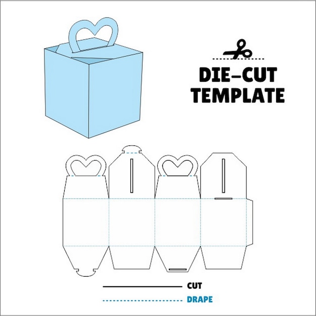 Vector diseño de plantilla de corte de embalaje de caja flip lid caixa de embalagem heart coracao