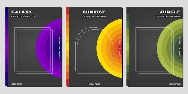 Diseño de plantilla de cubierta moderna Galaxy Sunrise Forest Color Concept Semicírculos degradados