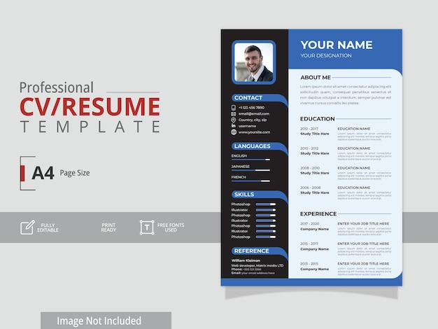 Diseño de plantilla de currículum o cv profesional moderno