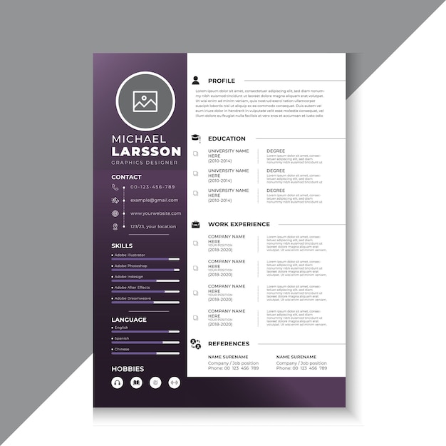 Diseño de plantilla de currículum vitae profesional y vector de carta de presentación con membrete minimalista