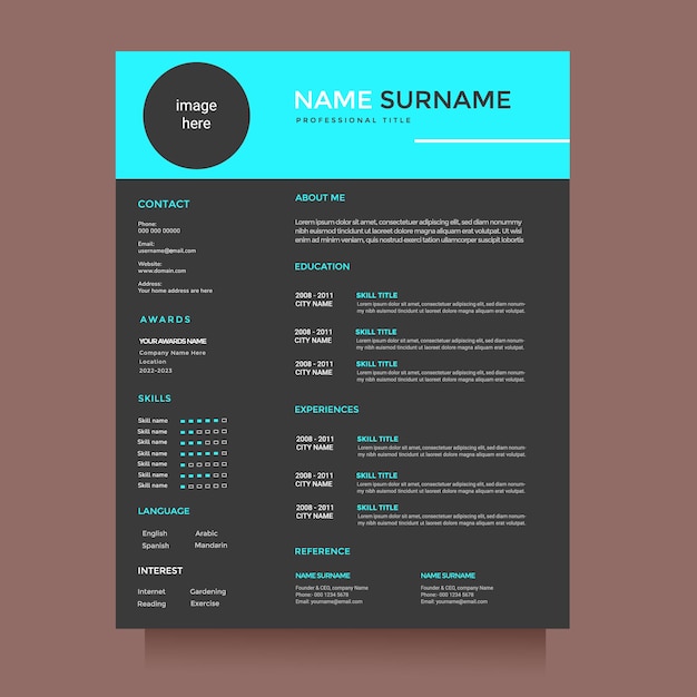Diseño de plantilla de currículum vitae profesional y vector de carta de presentación con membrete minimalista