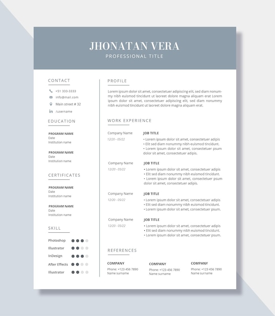 Diseño de plantilla de cv minimalista