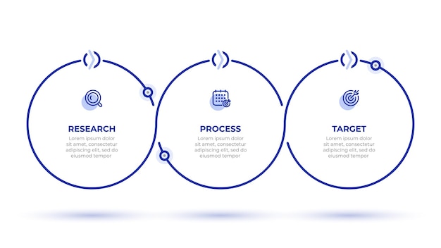 Vector diseño de plantilla de delgada línea gráfica de información vectorial con círculos. opciones de proceso de concepto de negocio 3.