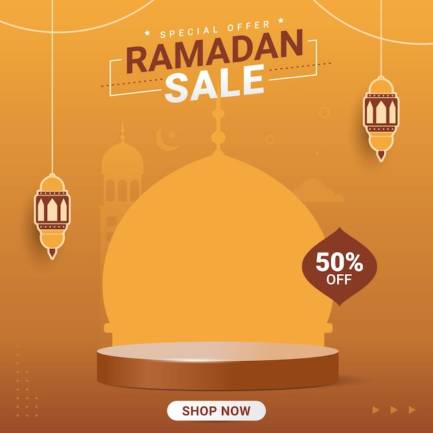 Diseño de plantilla de descuento de banner de venta de ramadán para promoción comercial