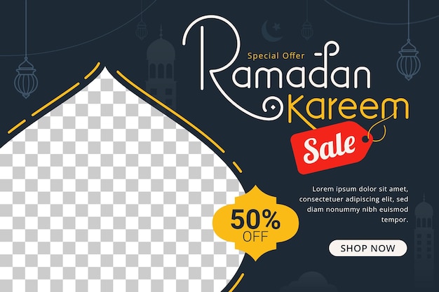Vector diseño de plantilla de descuento de banner de venta de ramadán para promoción comercial