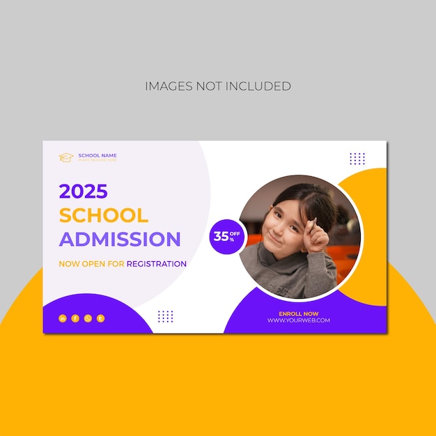 Diseño de plantilla de diseño de banner de admisión a la escuela profesional Vector Premium