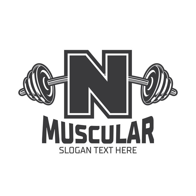 Diseño de plantilla de diseño de logotipo de Letter N Fitness Gym para gimnasio y club de fitness icono de barra