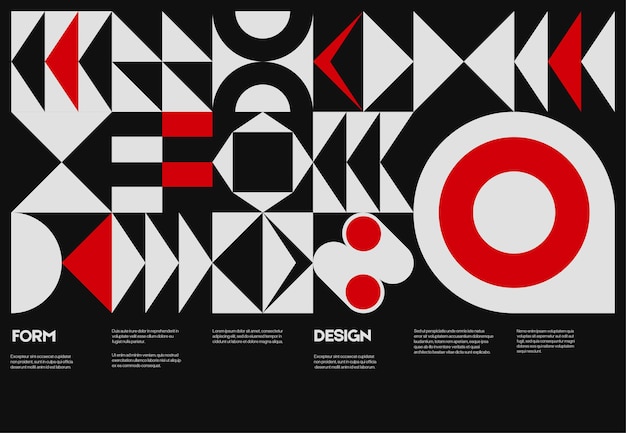 Diseño de plantilla de diseño de póster suizo con tipografía limpia y patrón vectorial mínimo con formas geométricas coloridas