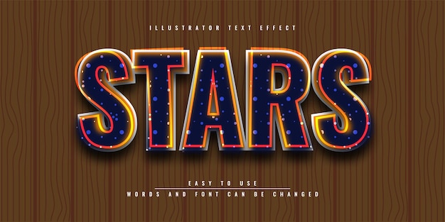Diseño de plantilla de efecto de texto 3d editable de Stars Illustrator