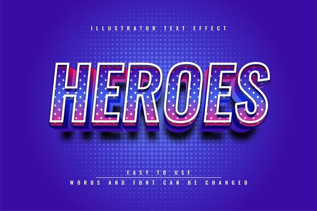 Diseño de plantilla de efecto de texto editable de Heroes Illustrator