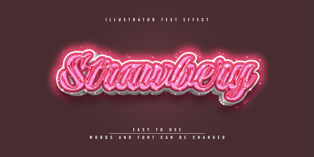 Diseño de plantilla de efecto de texto editable de strawberry illustrator