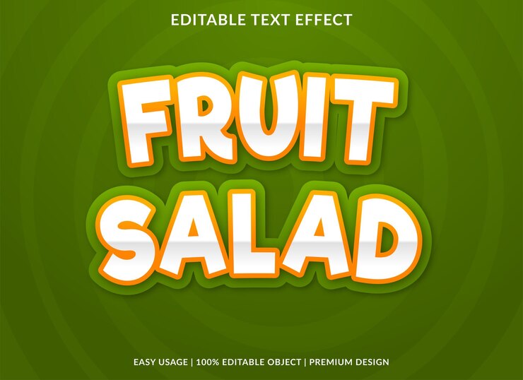 Vector diseño de plantilla de efecto de texto de ensalada de frutas con estilo abstracto