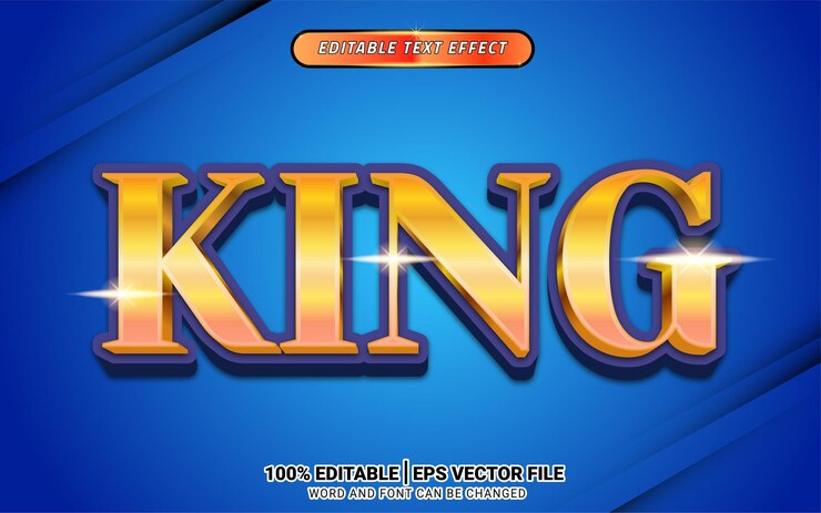 Vector diseño de plantilla de efecto de texto de vector 3d de lujo brillante de fantasía de rey dorado