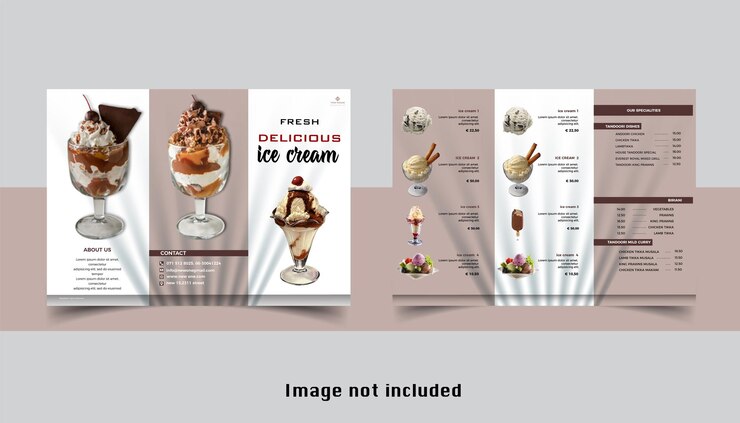 Vector diseño de plantilla de eps de helado delicioso tríptico especial