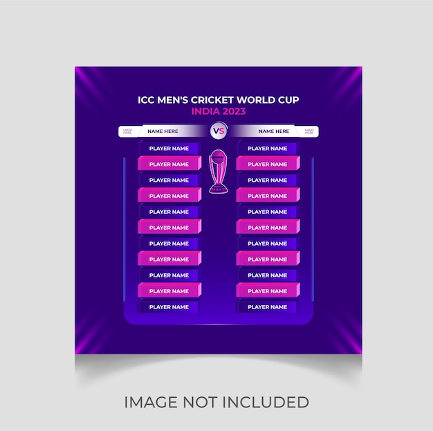 Vector diseño de plantilla de equipo de jugadores de la copa mundial de cricket 2023