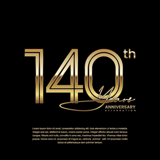 Diseño de plantilla con estilo de número de línea doble en color dorado para el aniversario de 140 años