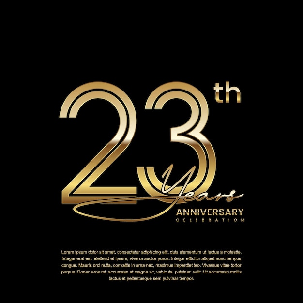 Diseño de plantilla con estilo de número de línea doble en color dorado para el aniversario de 23 años
