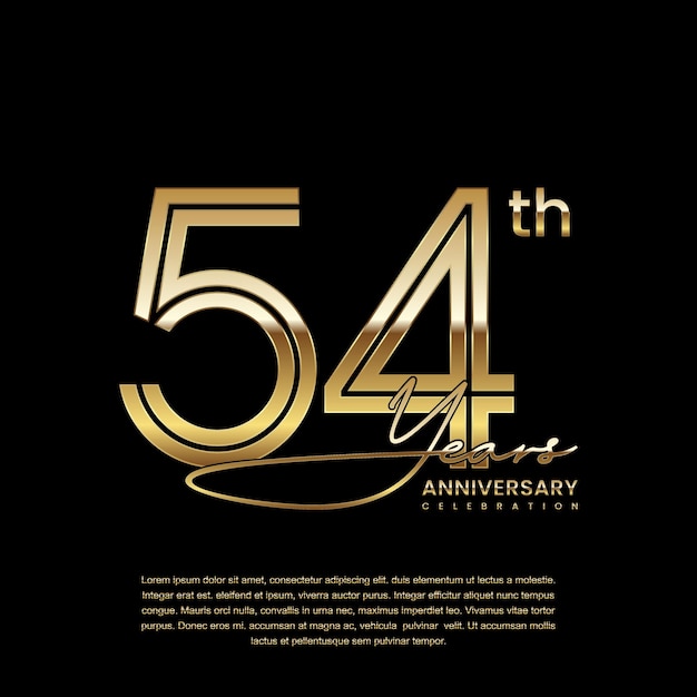 Diseño de plantilla con estilo de número de línea doble en color dorado para el aniversario de 54 años