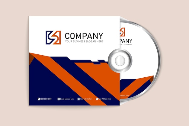 Diseño de plantilla de etiqueta y portada de cd corporativo moderno colores naranja y azul nave