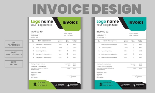Diseño de plantilla de factura de amplificador de factura de dinero de negocio de vector libre y creativo