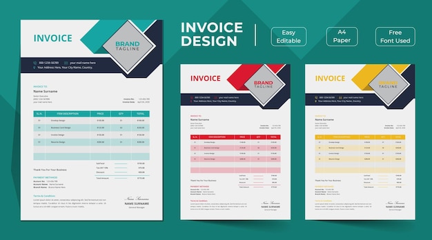 Diseño de plantilla de factura comercial y factura de pago.