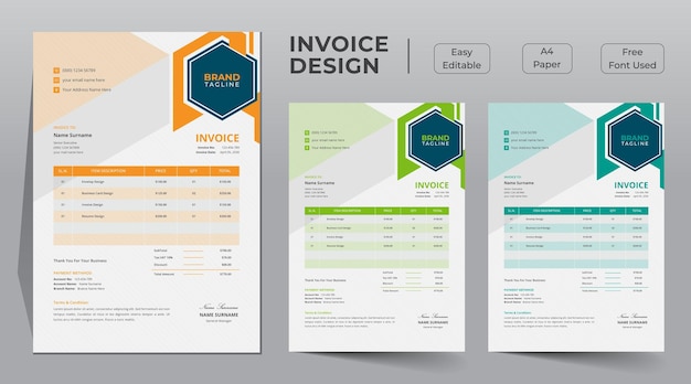 Diseño de plantilla de factura comercial y factura de pago.