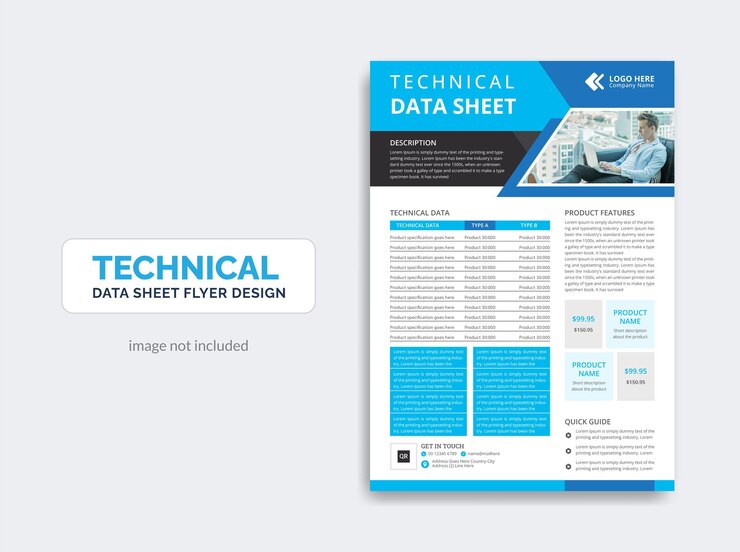 Vector diseño de la plantilla de la ficha de datos técnicos o del producto