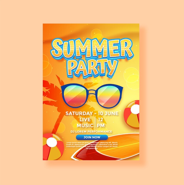 Vector diseño de plantilla de fiesta de póster de verano con estilo de tendencia