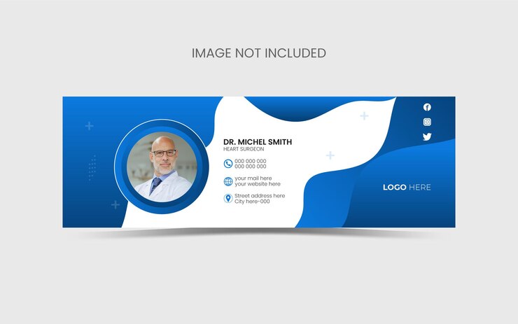 Diseño de plantilla de firma de correo electrónico azul y blanco o plantilla de portada de redes sociales personales