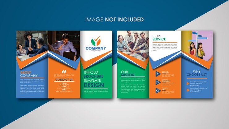 Diseño de plantilla de folleto corporativo y comercial tríptico vectorial