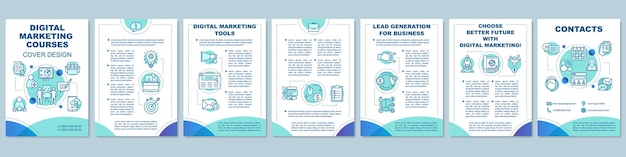 Diseño de plantilla de folleto de cursos de marketing digital. flyer, folleto, diseño de impresión de folletos. generación líder. desarrollo de negocios. diseños de páginas vectoriales para revistas, informes anuales, carteles publicitarios