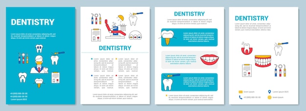 Vector diseño de plantilla de folleto de odontología. servicios de clínica dental. flyer, folleto, diseño de impresión de folletos con ilustraciones lineales. diseños de páginas vectoriales para revistas, informes anuales, carteles publicitarios