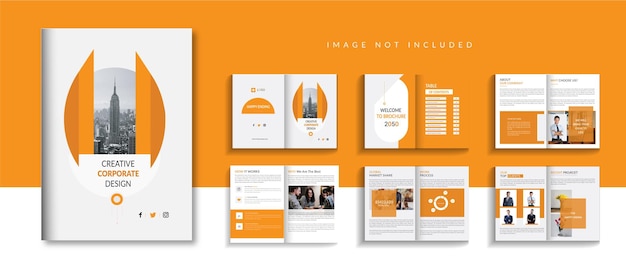 Diseño de plantilla de folleto de perfil de empresa, plantilla de folleto comercial minimalista con forma de color naranja