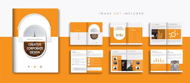 Diseño de plantilla de folleto de perfil de empresa, plantilla de folleto comercial minimalista con forma de color naranja