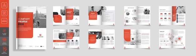Diseño de plantilla de folleto de perfil empresarial creativo 16 páginas