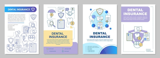 Diseño de plantilla de folleto de seguro dental. ahorro garantizado. flyer, folleto, diseño de impresión de folletos con ilustraciones lineales. diseños de páginas vectoriales para revistas, informes anuales, carteles publicitarios